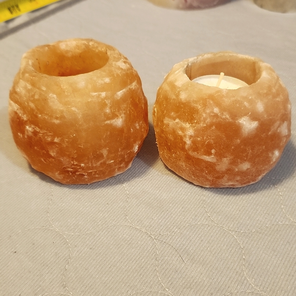 Himalayan Pink Salt Rock Candle holder - Set Of 2
